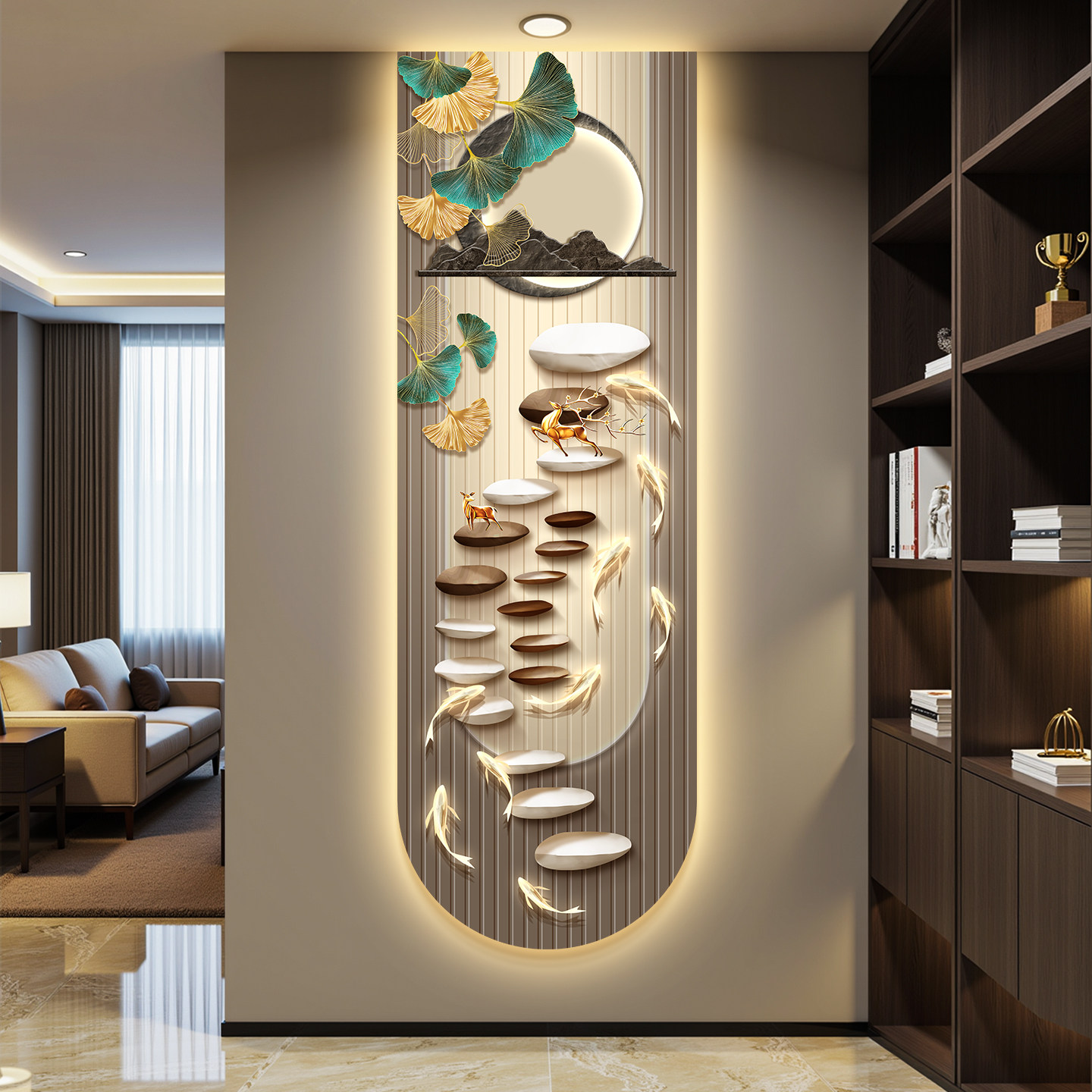 轻奢led带灯入户进门玄关装饰画走廊过道挂画壁画简约现代高级感