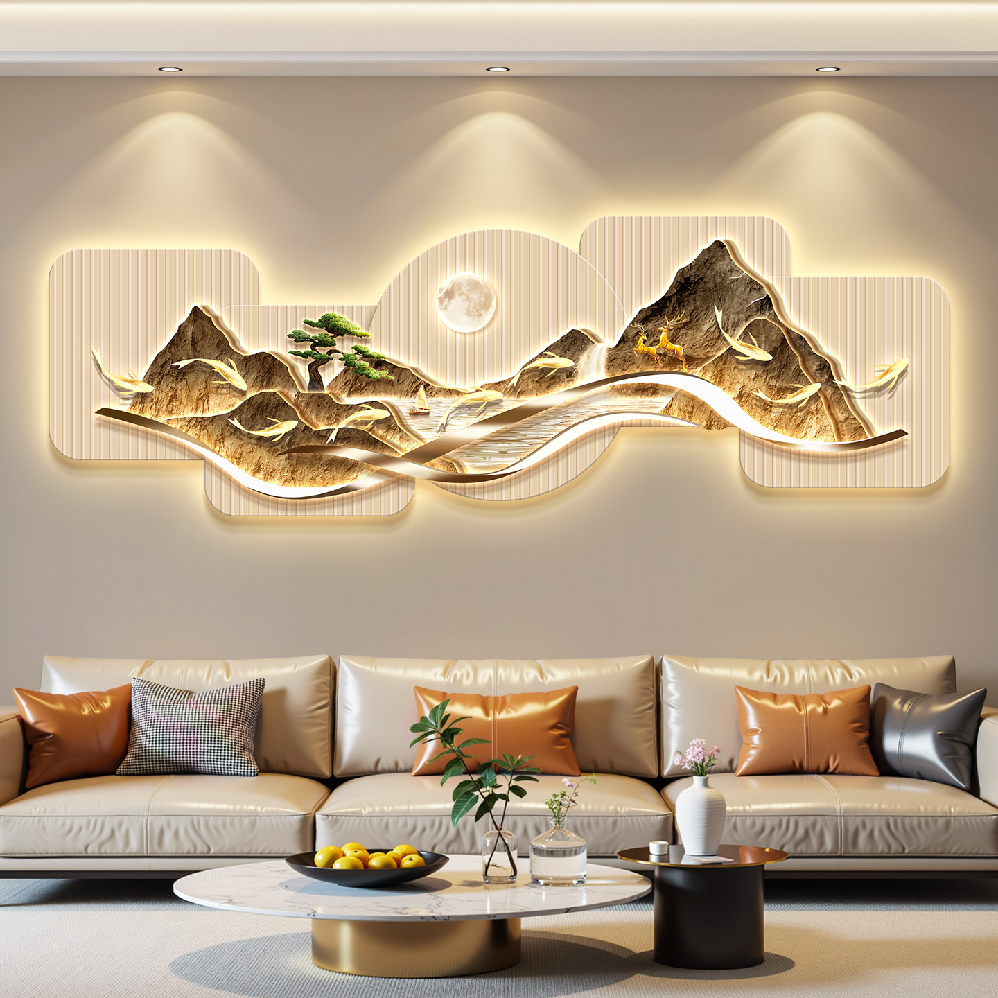 轻奢led带灯客厅装饰画沙发背景墙挂画壁画现代简约高级感高档
