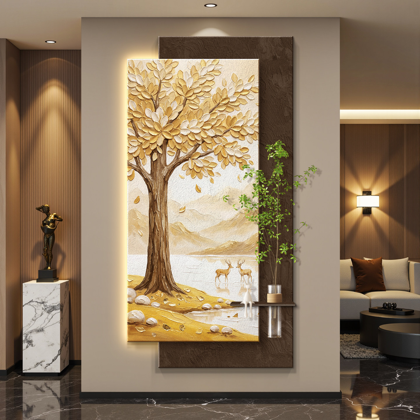 轻奢led带灯入户进门玄关装饰画走廊过道挂画壁画简约现代高级感