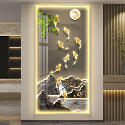 轻奢LED灯光画九鱼图入户玄关装饰画走廊过道挂画简约现代高级感