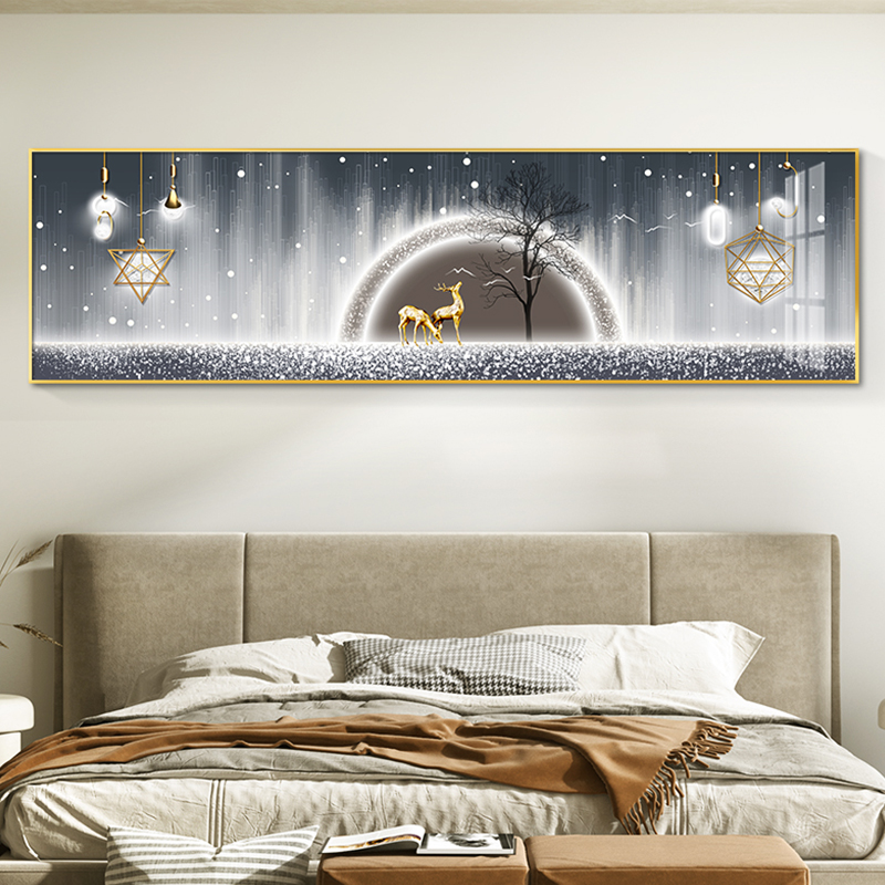 轻奢抽象床头卧室装饰画主卧房间墙面简约现代挂画壁画横幅高级感