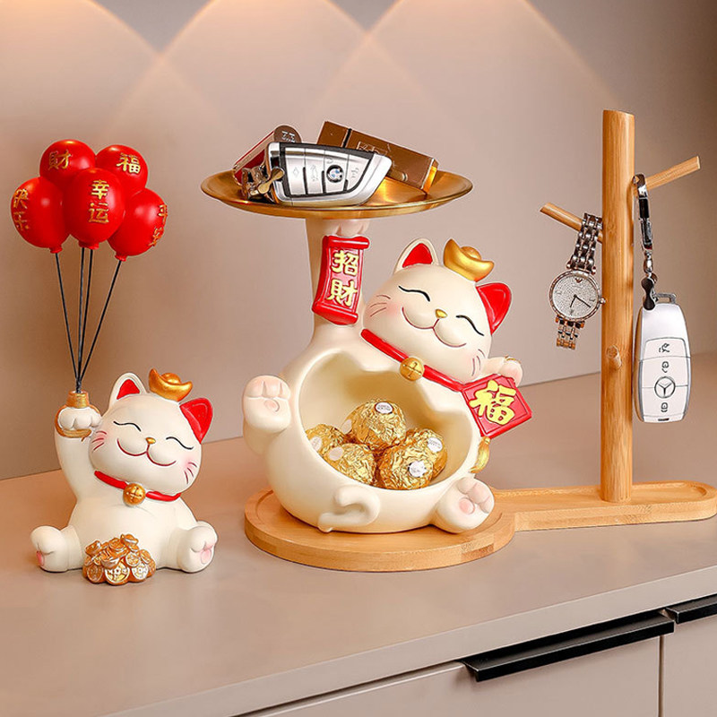 进门入户钥匙收纳摆件轻奢高档招财猫欢迎回家高级感乔迁新居礼物
