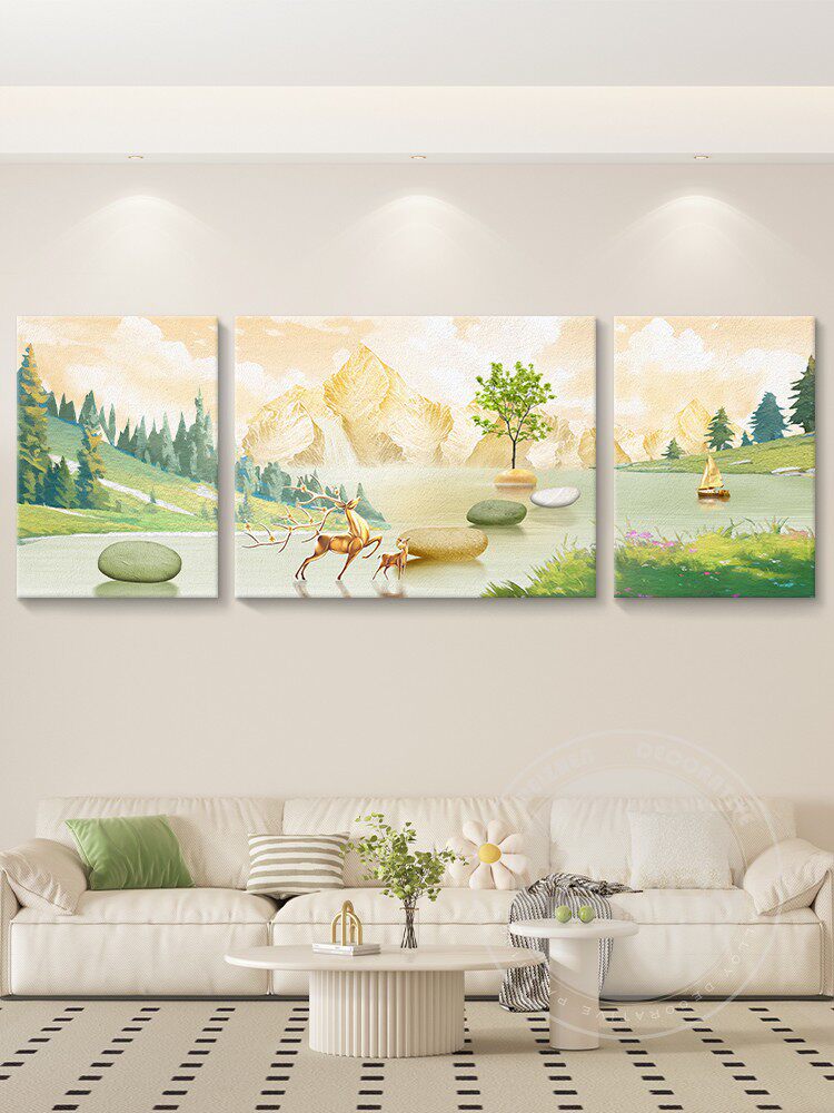 轻奢客厅装饰画奶油风沙发背景墙挂画壁画简约现代高级感立体砂岩