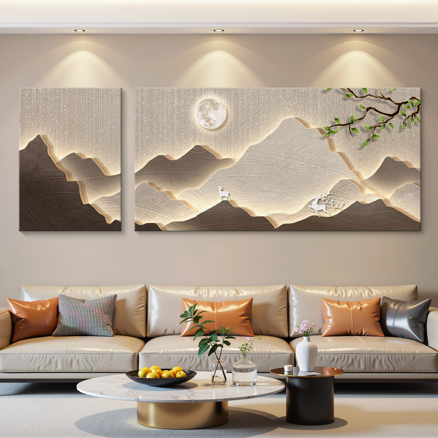轻奢客厅装饰画沙发背景墙挂画壁画简约现代高级感立体砂岩高档