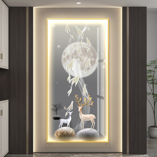 led带灯九鱼图入户玄关装饰画走廊过道简约现代挂画高级感壁画