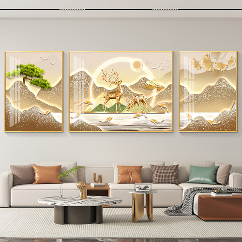 轻奢客厅装饰画 画沙发背景墙挂画 画壁画 画简约现代高级感山水