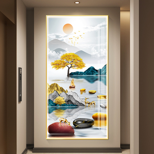 led带灯轻奢入户进门玄关装饰画 画挂画 画壁画 画竖版大气山水画