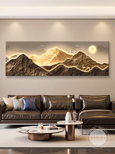 轻奢客厅装饰画沙发背景墙挂画壁画现代简约高级感立体砂岩山水画