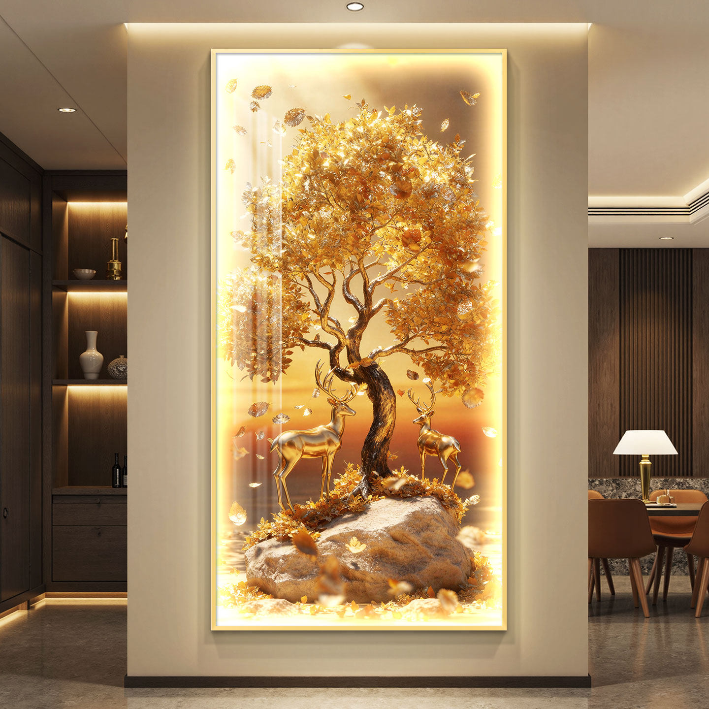 发财树轻奢led灯入户玄关装饰画走廊过道挂画壁画简约现代高级感