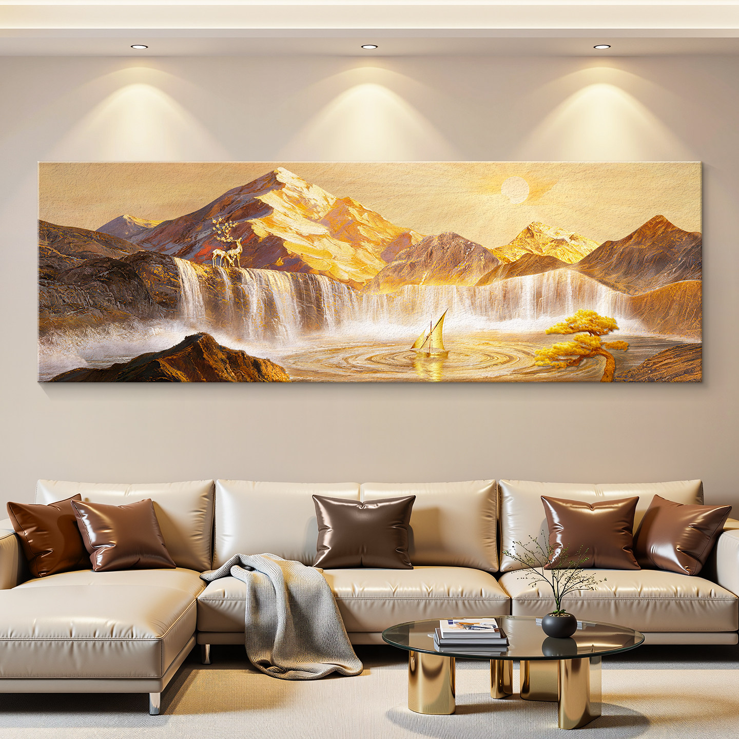 led灯轻奢客厅装饰画沙发背景墙挂画壁画简约现代高级感立体砂岩