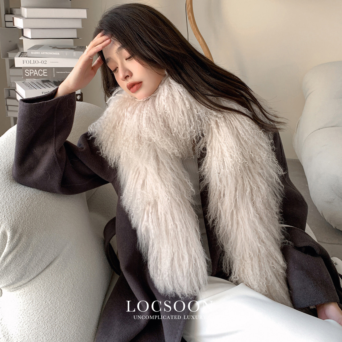 黎宿天然滩羊毛长款围巾冬季真毛大毛领羊卷毛皮草大披肩围脖女