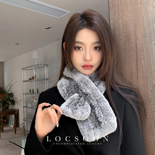 黎宿冬季灰色系保暖围脖女大气獭兔毛围脖皮草围巾仿龙猫毛毛领子