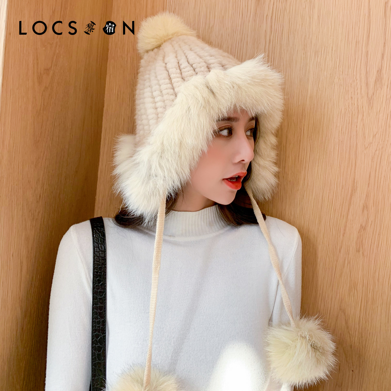 可爱韩版编织狐狸毛皮草帽子