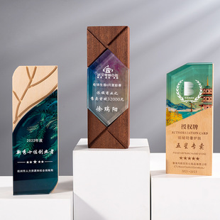 木质水晶奖杯定 制炫彩树脂金属儿童奖杯实木公司年会颁奖奖杯