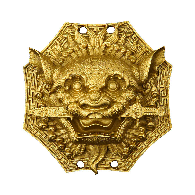 狮咬剑全黄铜牌八卦镜大门窗口风水狮子虎头牌吞口兽瑞兽挂件