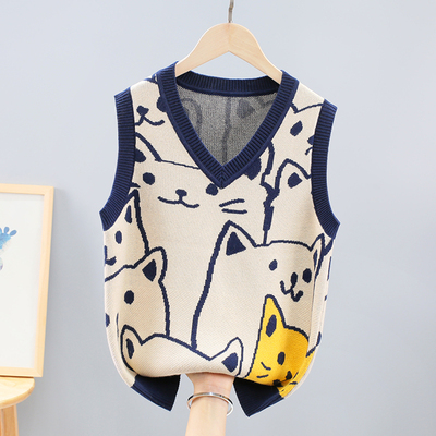 男童马甲新款2025春秋爆款儿童针织衫中大童洋气女孩v领纯棉背心