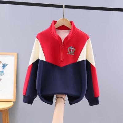 男童卫衣一体绒拉链立领打底衫