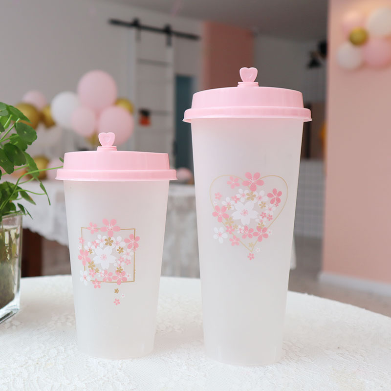 口径磨砂500ml带盖商用奶茶杯子