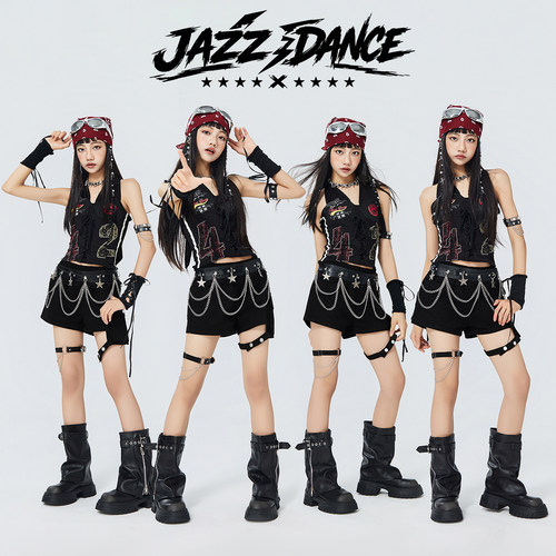 爵士舞服装女童jizz短裤演出服套装儿童街舞潮服炸街女团模特走秀