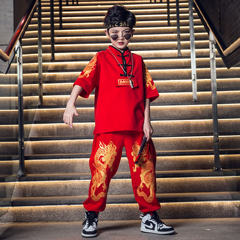 儿童演出服男童嘻哈街舞套装国潮表演服中国风汉服模特走秀潮服夏