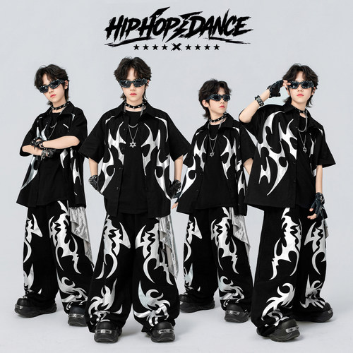 街舞儿童潮服酷帅男童架子鼓演出服装hiphop少儿痞帅男孩走秀炸街