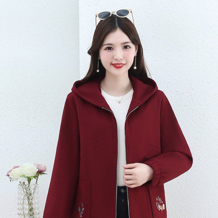 中年妈妈秋冬短款外套连帽宽松大码女装中年女士洋气休闲夹克上衣