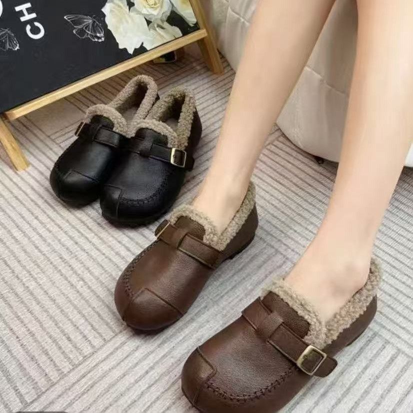 毛毛勃肯鞋女冬季加绒保暖豆豆鞋