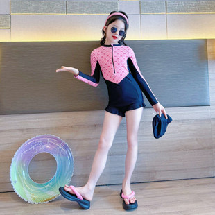 平角大童带胸垫游泳衣 专业训练女童泳装 2026新款 泳衣儿童女孩长袖