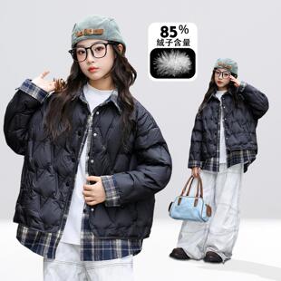 冬季新款假休闲保暖宽松2025短款两件外套少女女大童初中生羽绒服