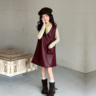 冬装2026洋派女童女大童拜年新款皮裙小女孩服套装裙子洋装新年