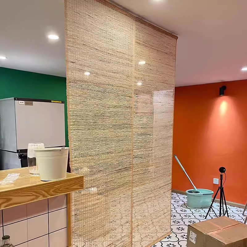 透光帘茶室半遮苎麻免打孔门帘