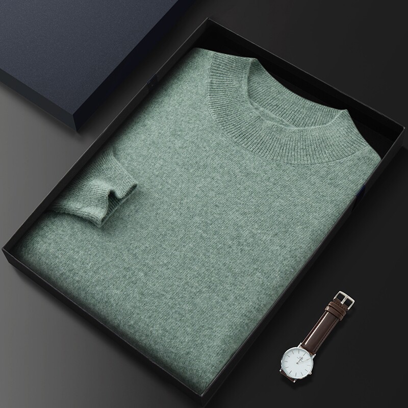 가을 겨울 신작 캐시미어 스웨터 남성용 하프 터틀넥 스웨터 비즈니스 캐주얼 풀오버 대형 니트 따뜻한 바닥 셔츠