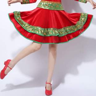 舞金丝绒民族短裙长袖 中国舞蹈高档套装 %风中老年服冬季 服装 广场