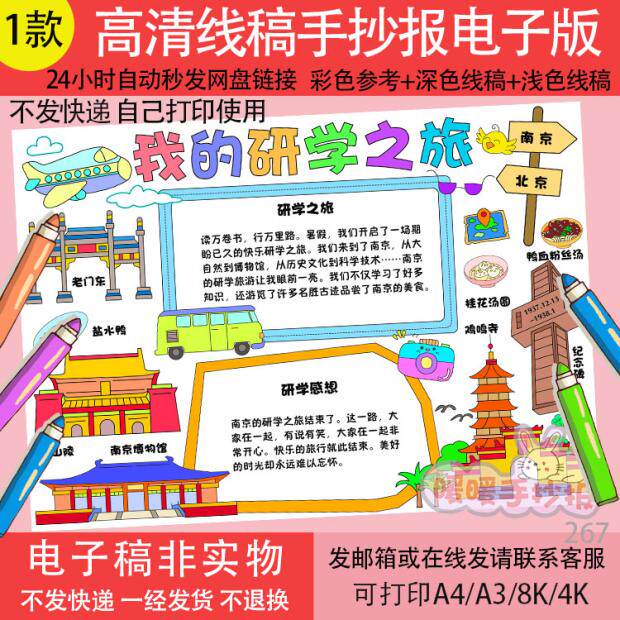 我的研学之旅手抄报电子版暑假期旅游南京旅游研学小报267
