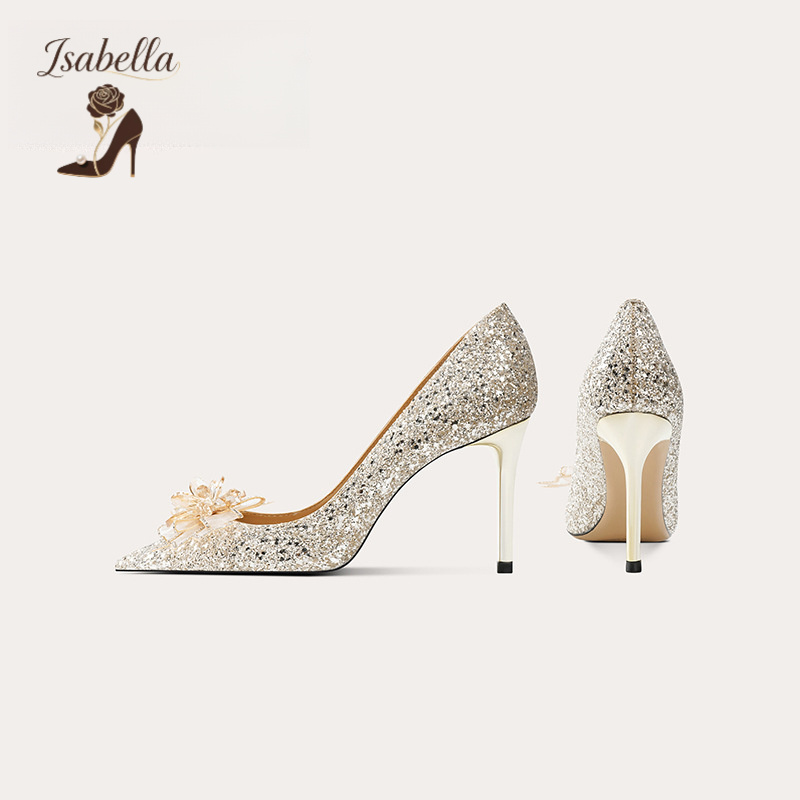 Isabella时尚水晶重工蝴蝶结高跟