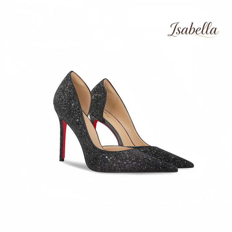 Isabella加肥加宽亮片红底侧空超