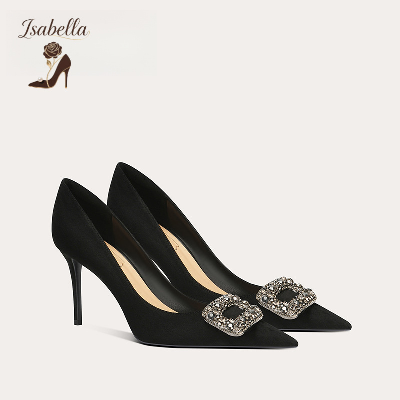 Isabella黑色高跟鞋2023新款法式