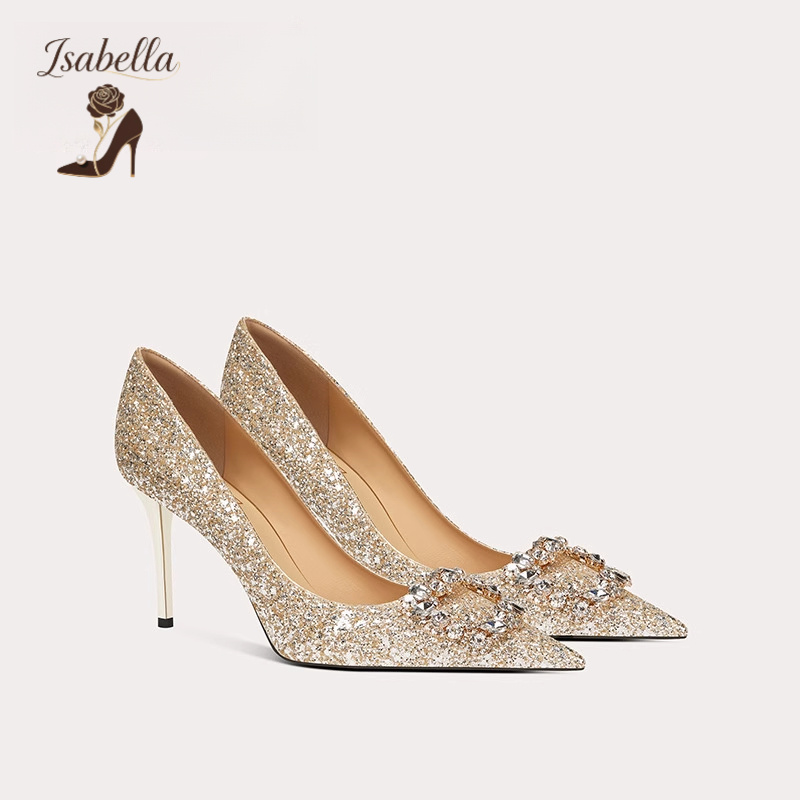 Isabella【羊皮】亮片水晶方扣细