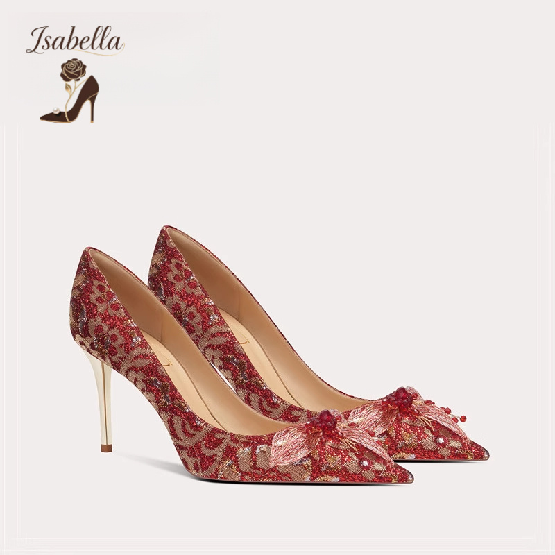 Isabella婚宴鞋新款气质红色秀禾