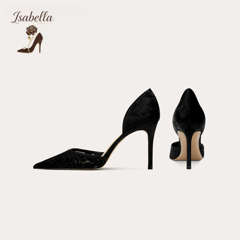 Isabella新款蕾丝网纱中空尖头女