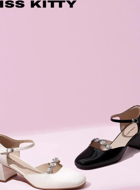 KISSKITTY春夏[法式包头]凉鞋女方头玛丽珍鞋粗跟单鞋SA65128-81