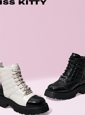 KISSKITTY秋冬[羊皮小香风]马丁靴方头厚底增高短靴女SA54518-36