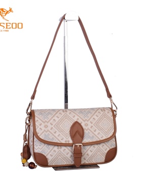 SEOSEOO九州袋鼠女包正品2025新款小众印花马鞍包单肩斜挎包77571