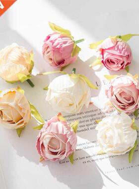 10Pcs Silk Tea Buds Roses Head Wedding Decorative Wreaths Ch