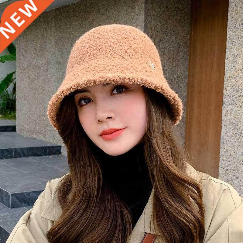 Bucket Hat Female Autumn/winter Plush Beige Fisherman Hat So