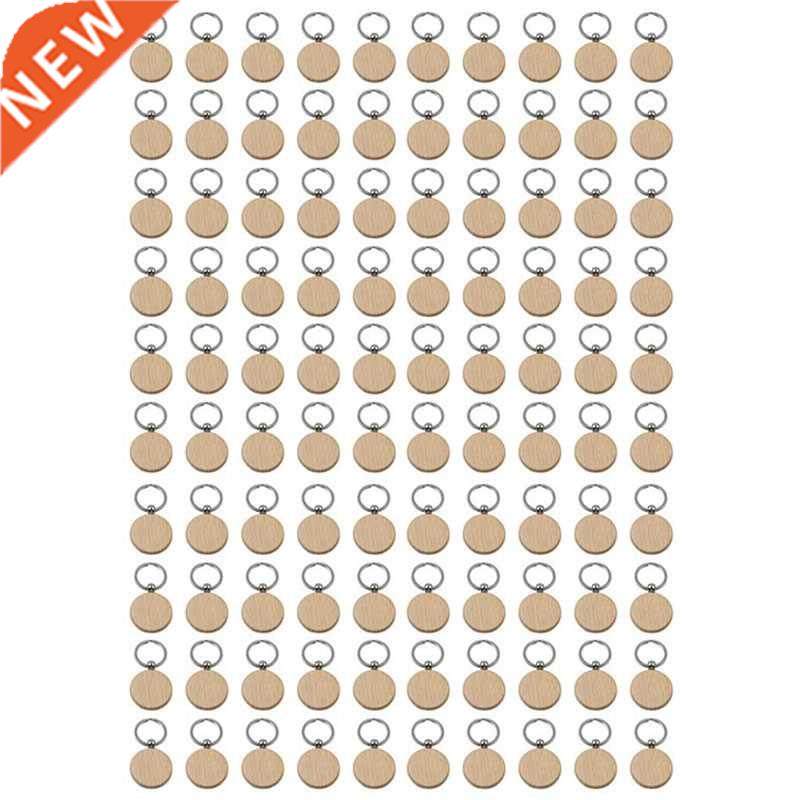 100Pcs Blank Round Wooden Key Chain  Wood Keychains Key T