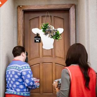 Farmhouse Door Wreath Sign with Artificial Leaves Welcome Si