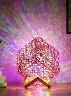 LED Table Lamp Rattan Creatve Square Bedsde Lamp LED Nght