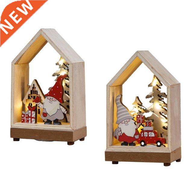 2 Pcs Forest Santa Glowing Cabin Wooden Desktop Ornaments Cr