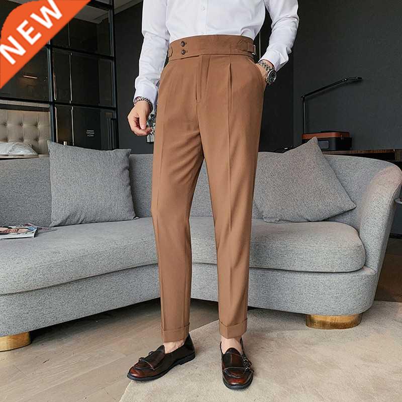 2022 New Design Men High Waist Trousers Solid England Busine